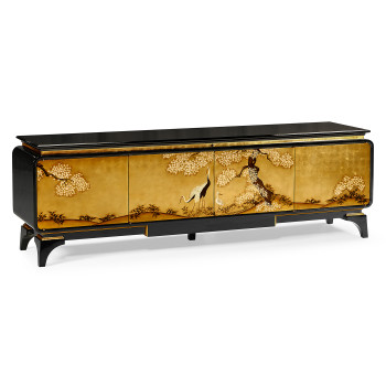 Modern Asian Smoky Black & Gold Entertainment Cabinet