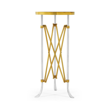 Small Round Antique Satin Gold Brass & Antique Glass Vanity Table