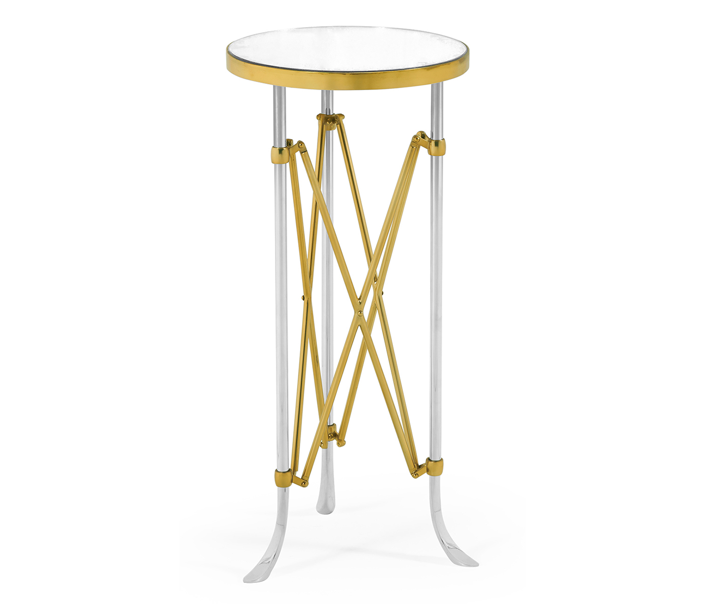 Small Round Antique Satin Gold Brass & Antique Glass Vanity Table
