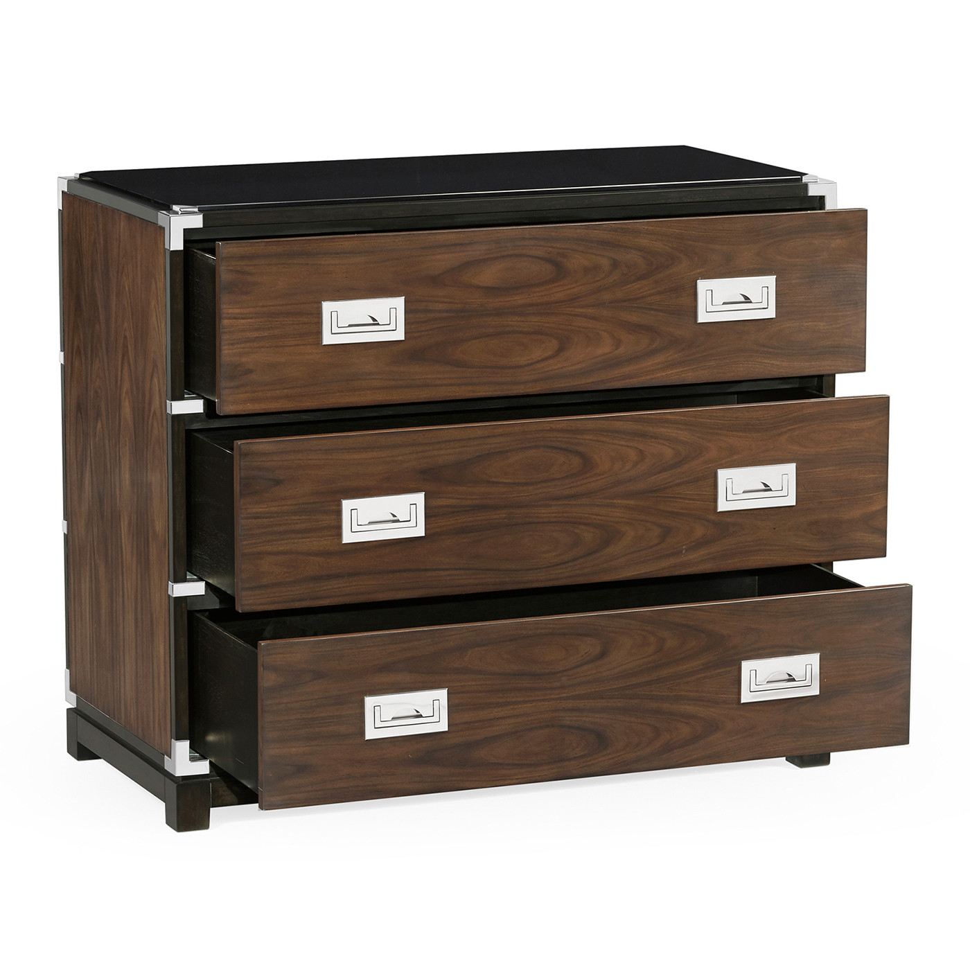 Campaign Style Dark Santos Rosewood Chest of Three Drawers