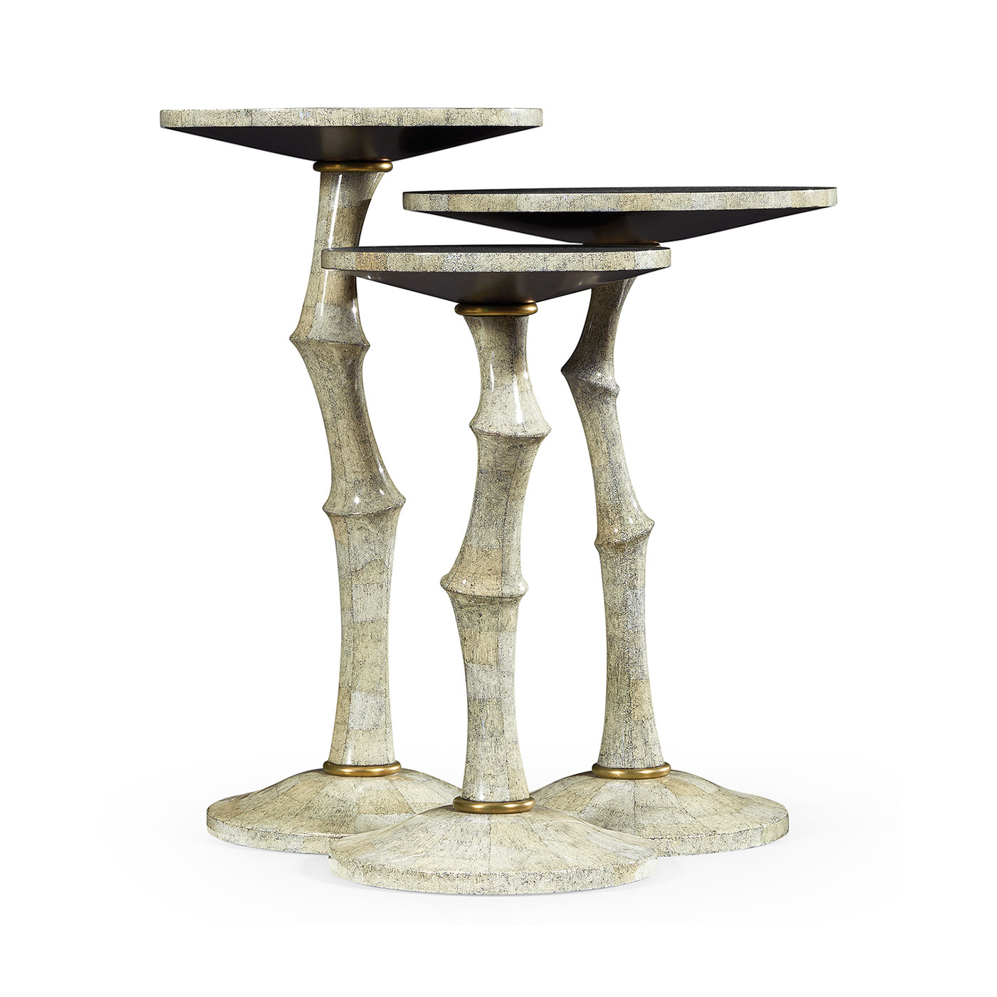 Set of Three Bamboo Style Bone Eggshell & Cerused Oak Nesting Tables