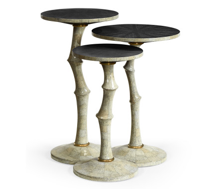 Set of Three Bamboo Style Bone Eggshell & Cerused Oak Nesting Tables