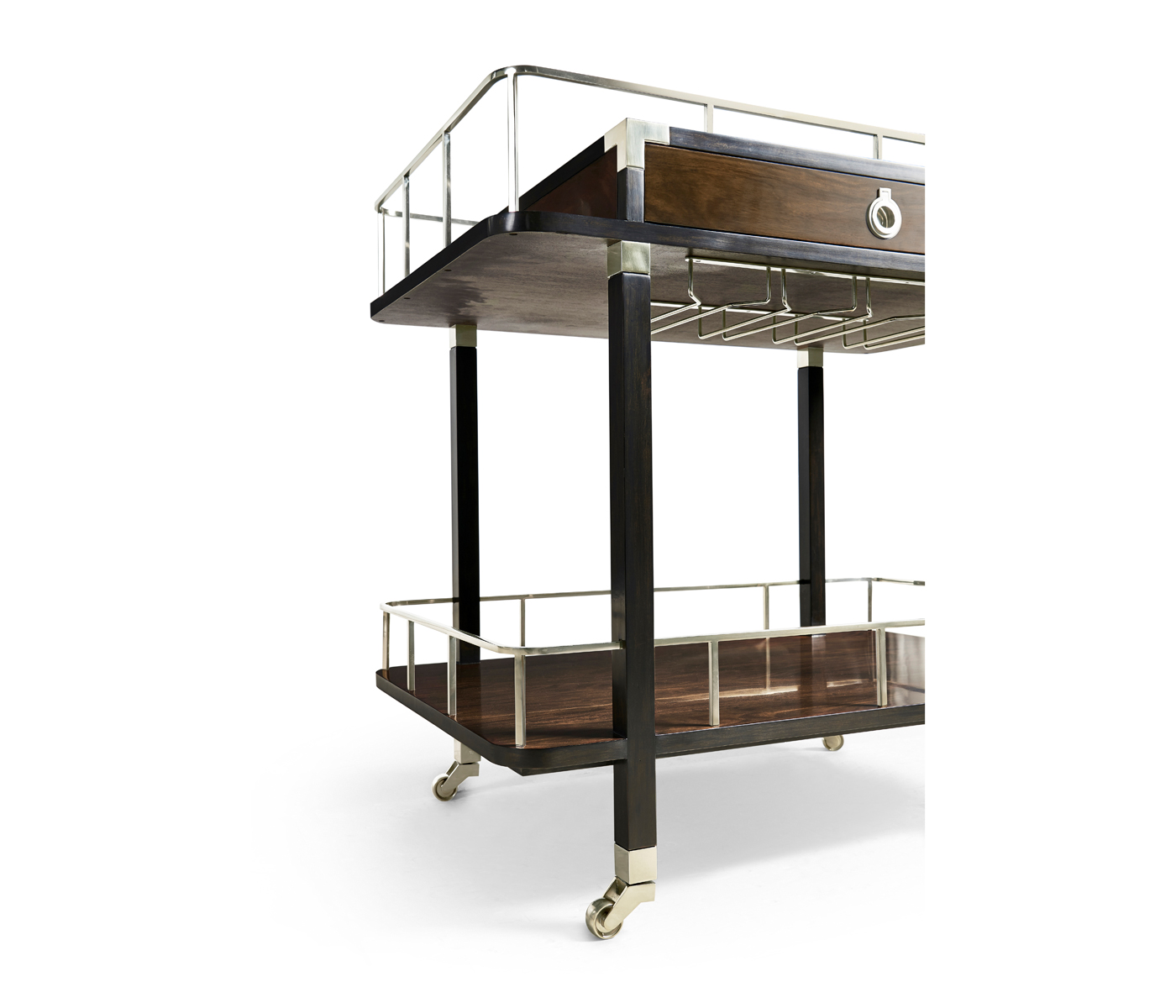 Rectangular Campaign Style Rolling Bar Cart