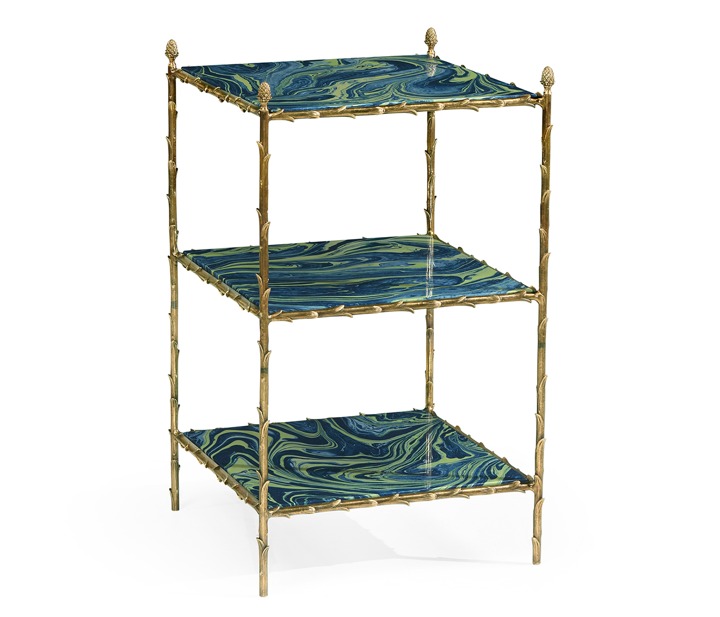 Square Graffiti & Brass Three-Tier End Table