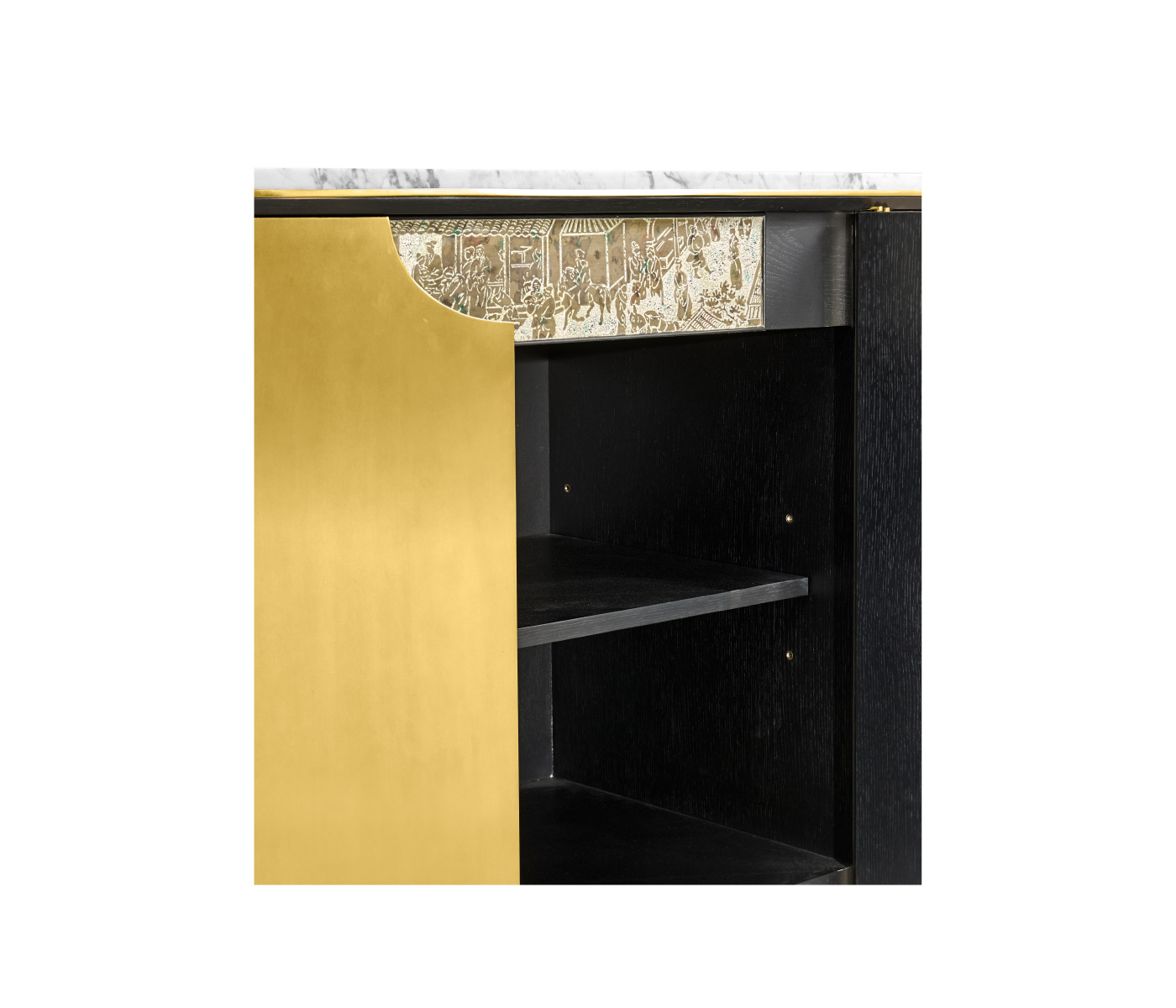 Fusion Oak & Brass Sideboard with White Marble Top