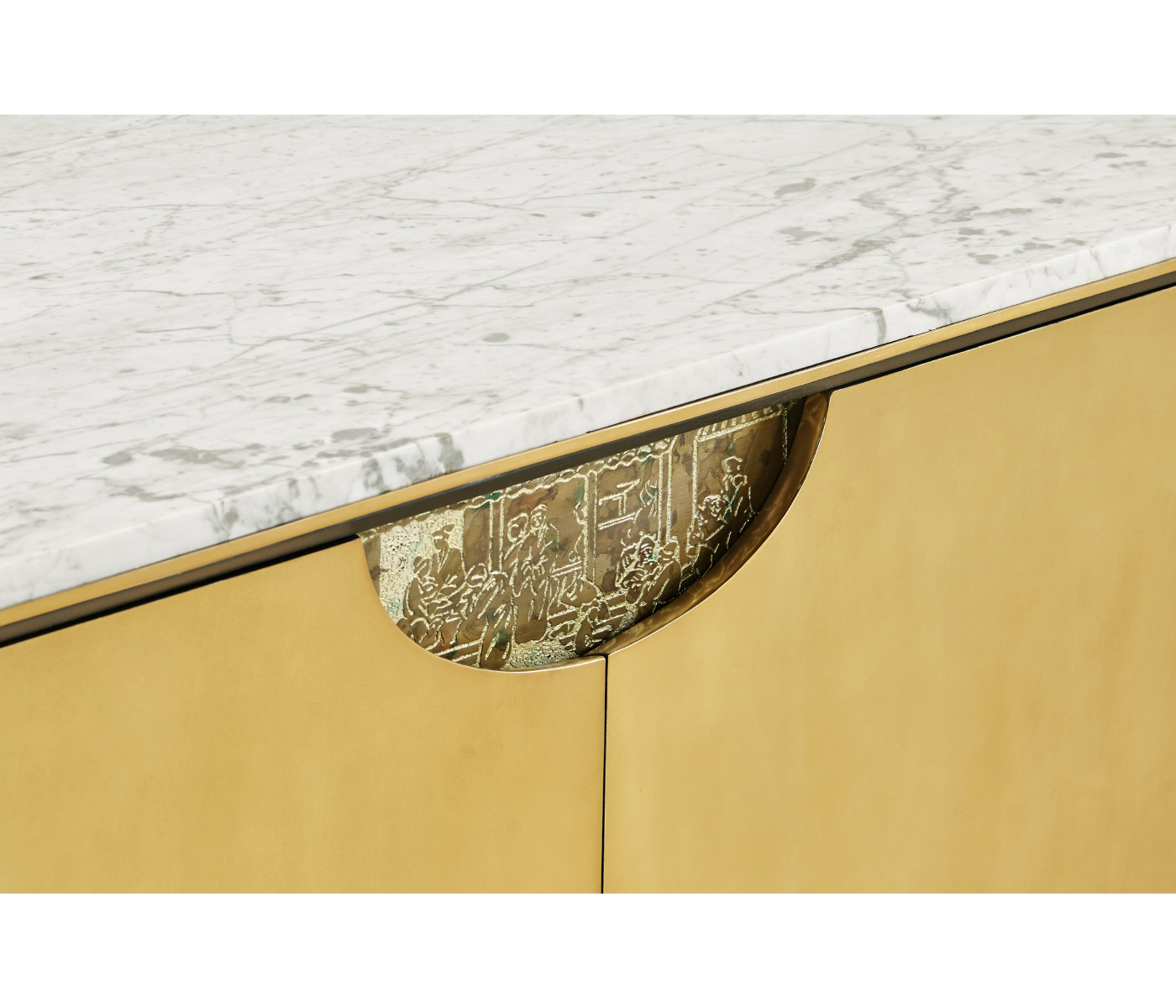 Fusion Oak & Brass Sideboard with White Marble Top