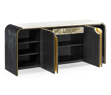 Fusion Oak & Brass Sideboard with White Marble Top