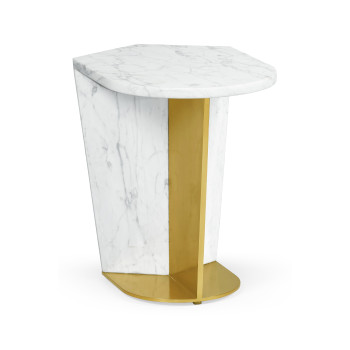 Fusion Medium White Marble & Brass End Table