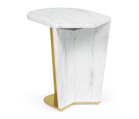 Fusion Small White Marble & Brass End Table
