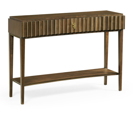 Bowed Autumn Walnut Reeded Console Table