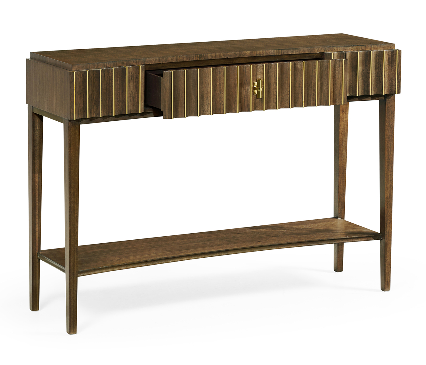 Bowed Autumn Walnut Reeded Console Table