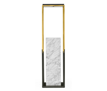 Contemporary Square Ebonised Oak & Brass Pedestal with White Calcutta Marble Centre