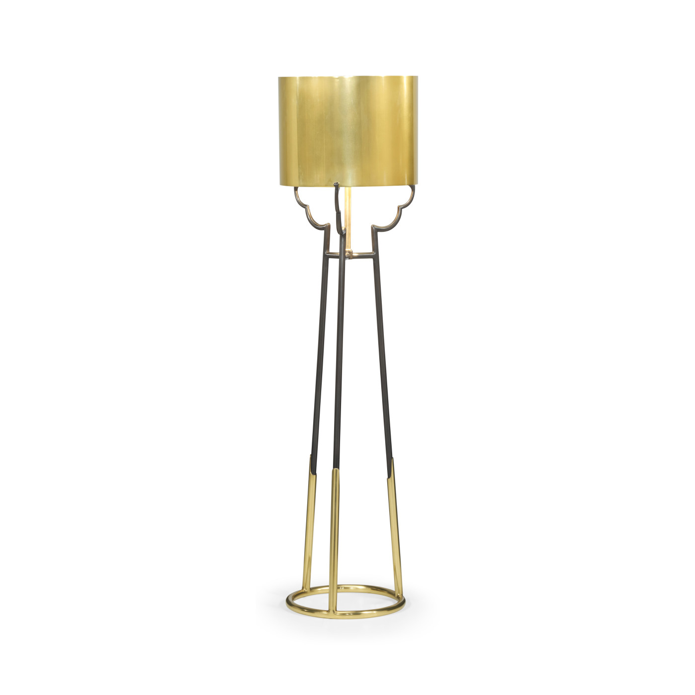 Contemporary Antique Satin Gold Brass & Black Stainless Steel Floor Lamp