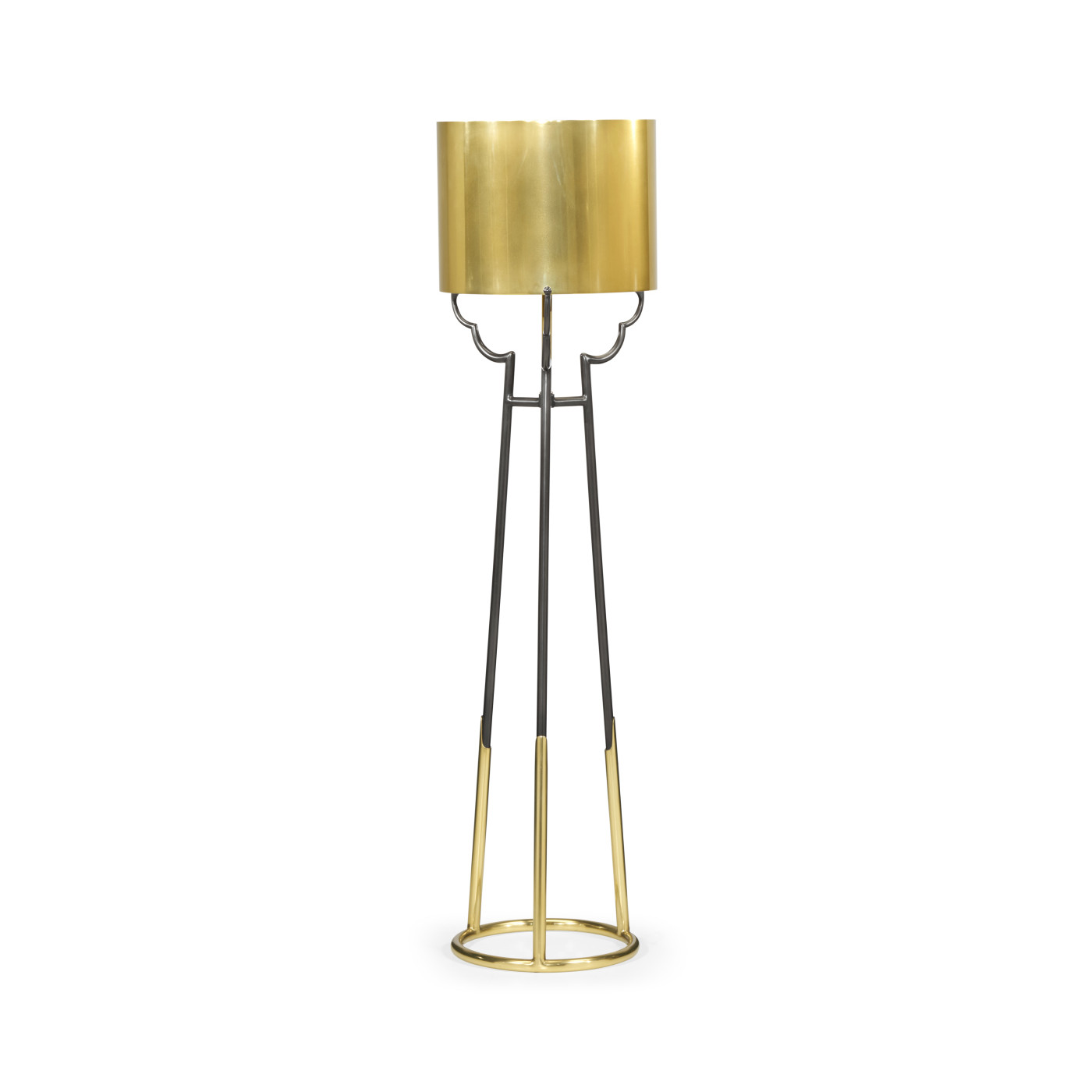 Contemporary Antique Satin Gold Brass & Black Stainless Steel Floor Lamp