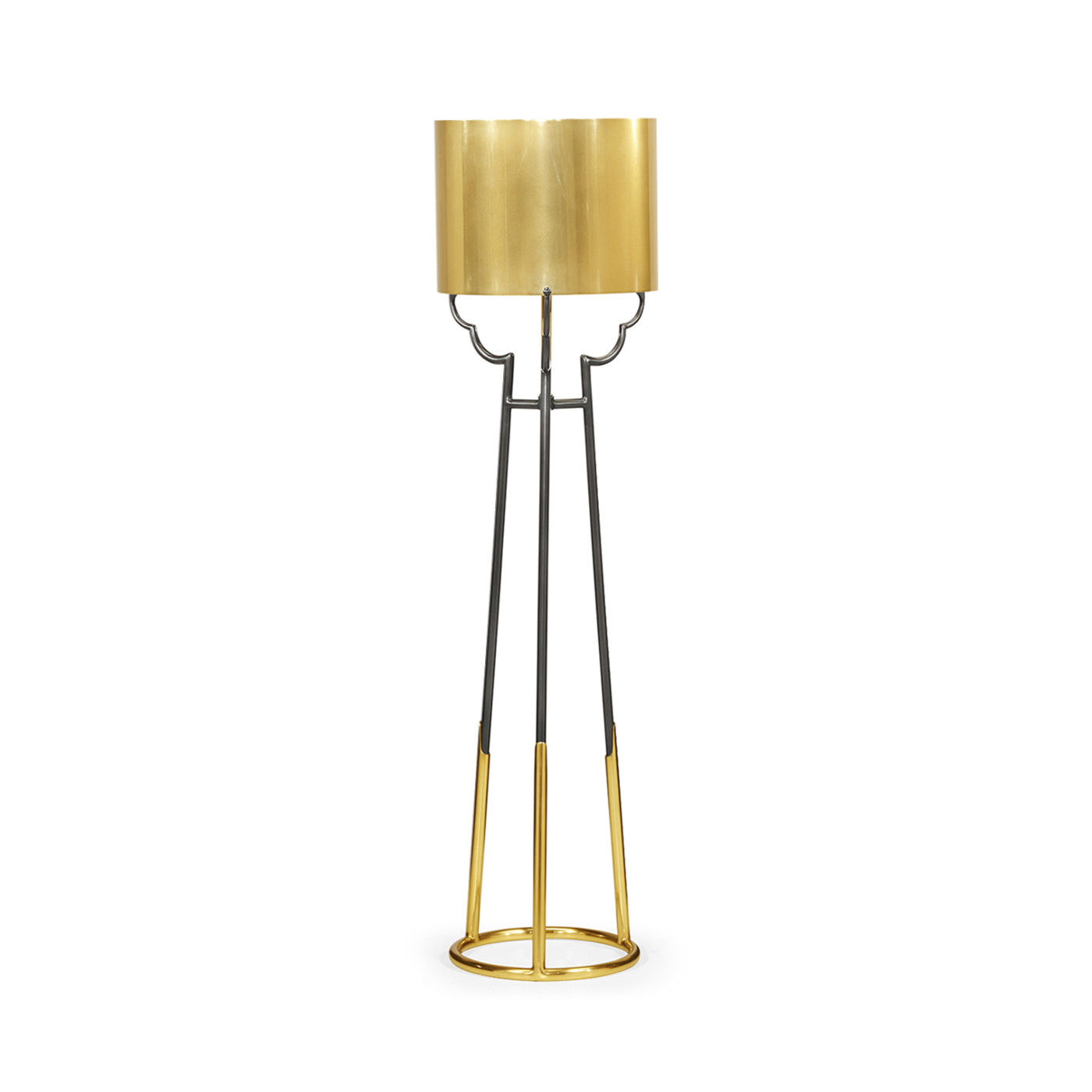 Contemporary Antique Satin Gold Brass & Black Stainless Steel Floor Lamp