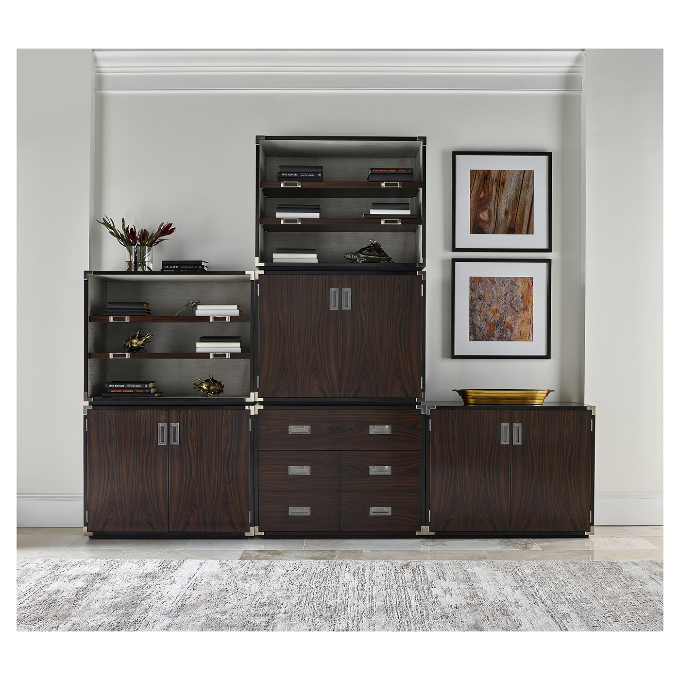 Campaign Style Dark Santos Rosewood Filing Cabinet