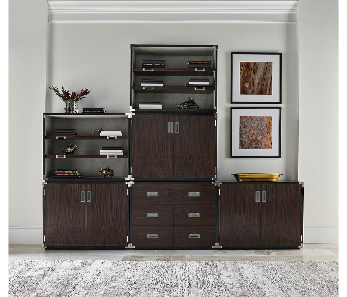 Campaign Style Dark Santos Rosewood Adjustable Storage Cabinet