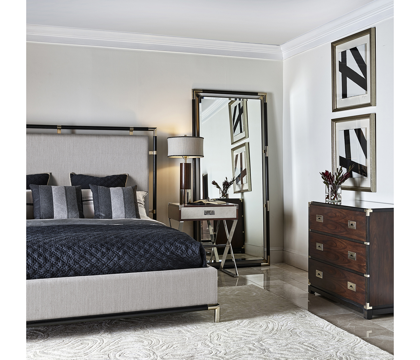 Campaign Style Charcoal Floor Standing Mirror