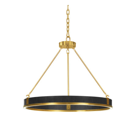 Round Contemporary Ebonised Oak & Brass Chandelier