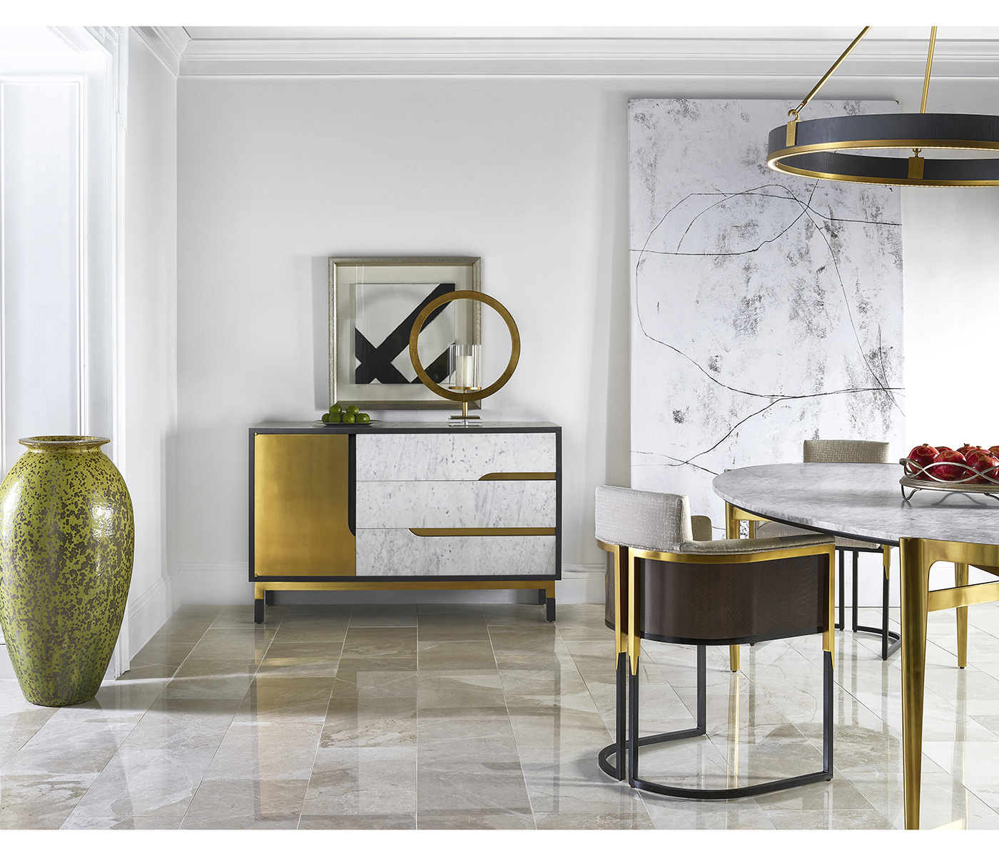 Round Contemporary Ebonised Oak & Brass Chandelier