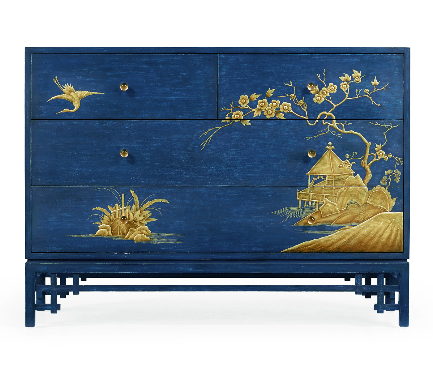 Chinoiserie Style Antique Royal Blue Chest of Drawers