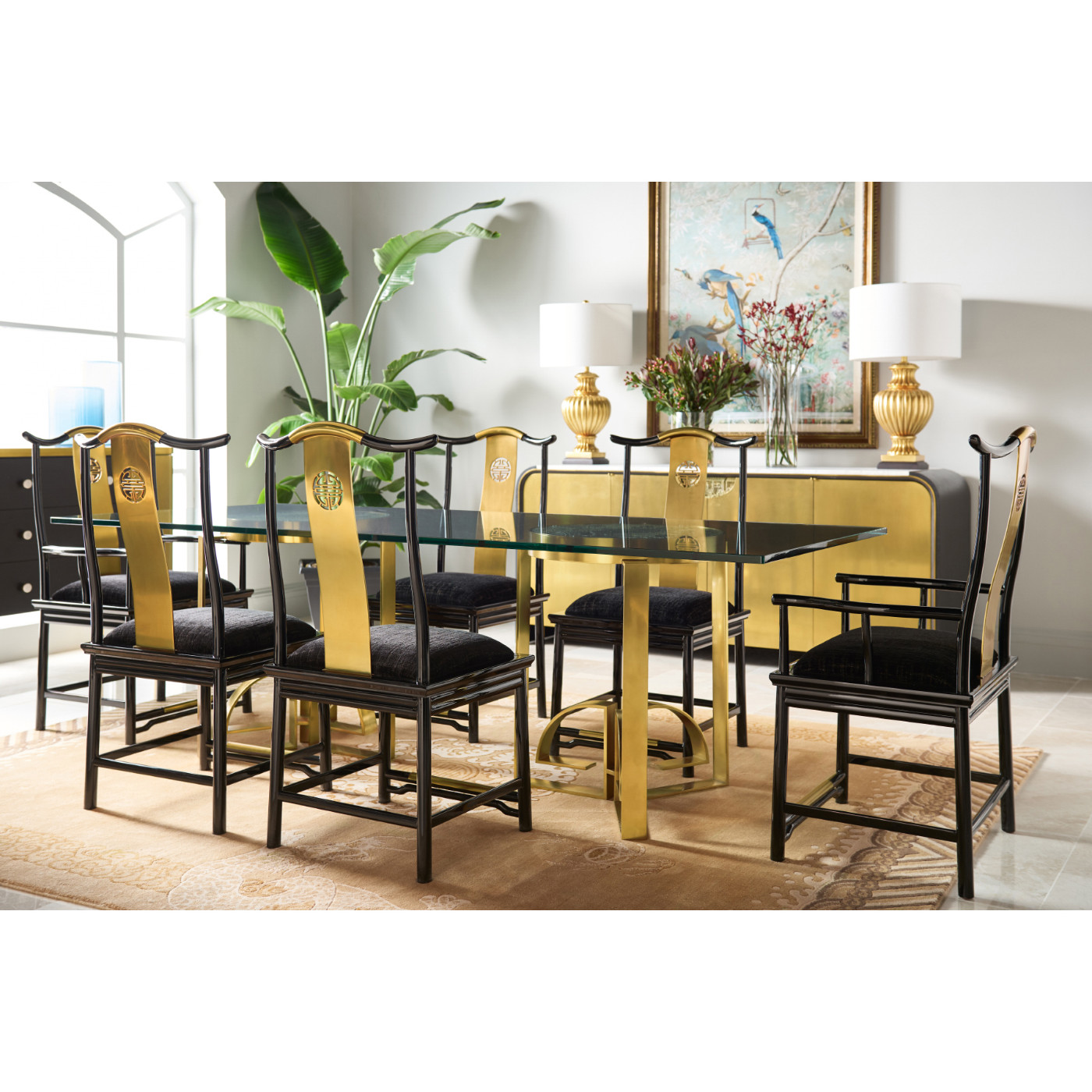 Fusion Black Gloss & Brass Dining Arm Chair