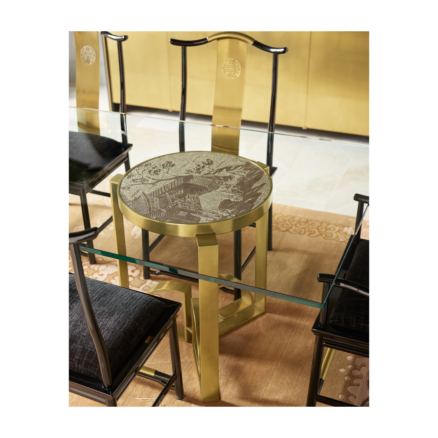 Fusion Black Gloss & Brass Dining Arm Chair