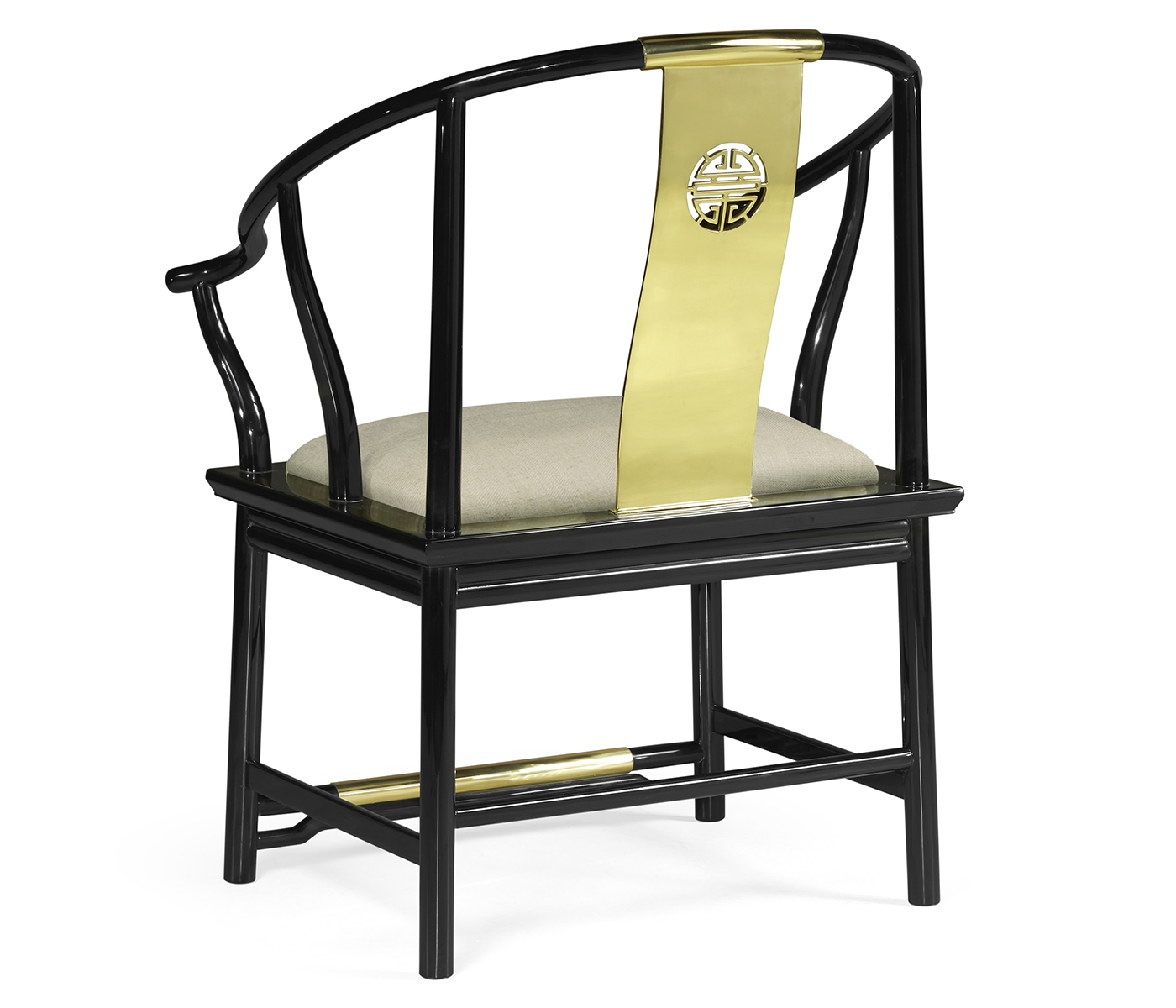 Fusion Rounded Black Gloss & Brass Dining Arm Chair