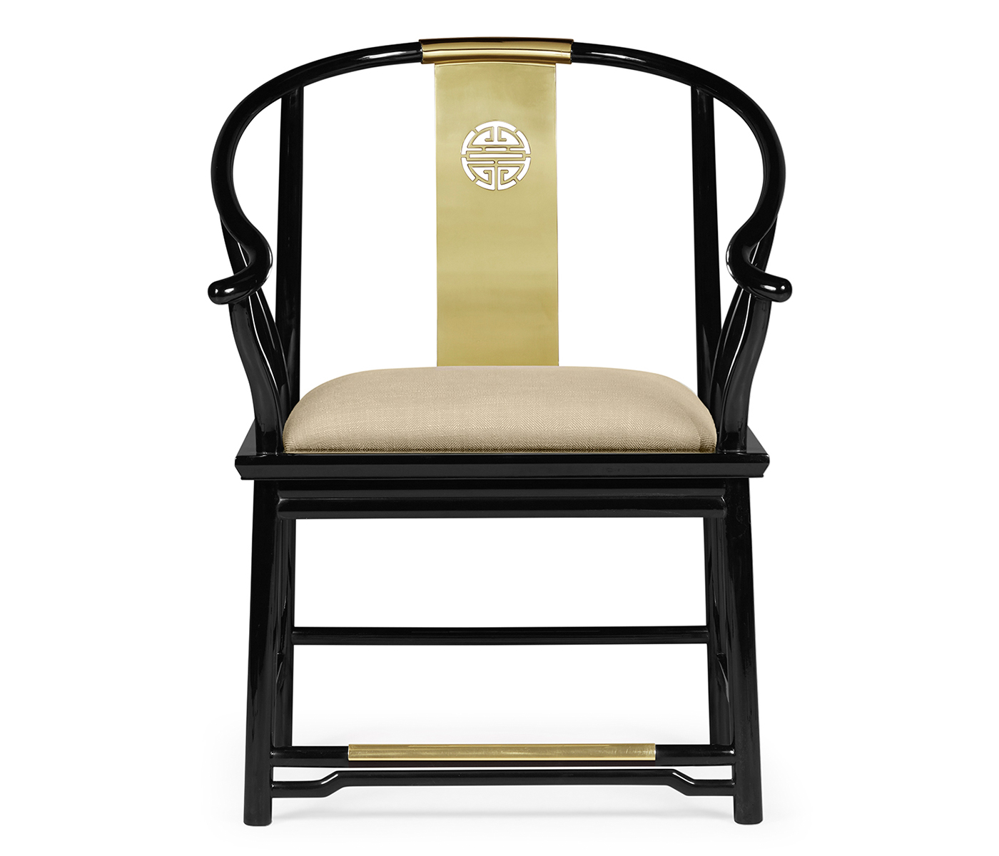 Fusion Rounded Black Gloss & Brass Dining Arm Chair
