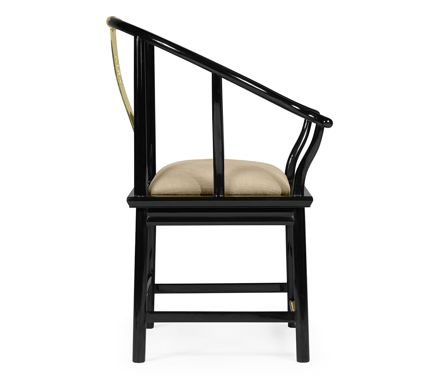 Fusion Rounded Black Gloss & Brass Dining Arm Chair