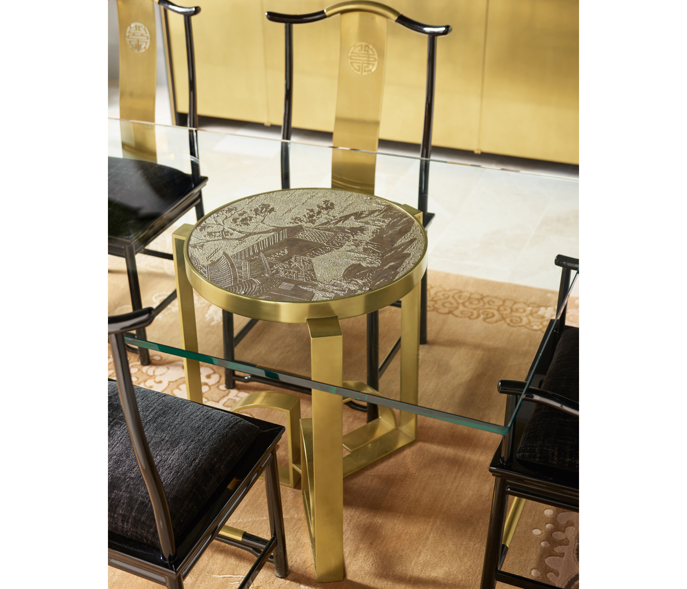 Fusion Black Gloss & Brass Dining Side Chair