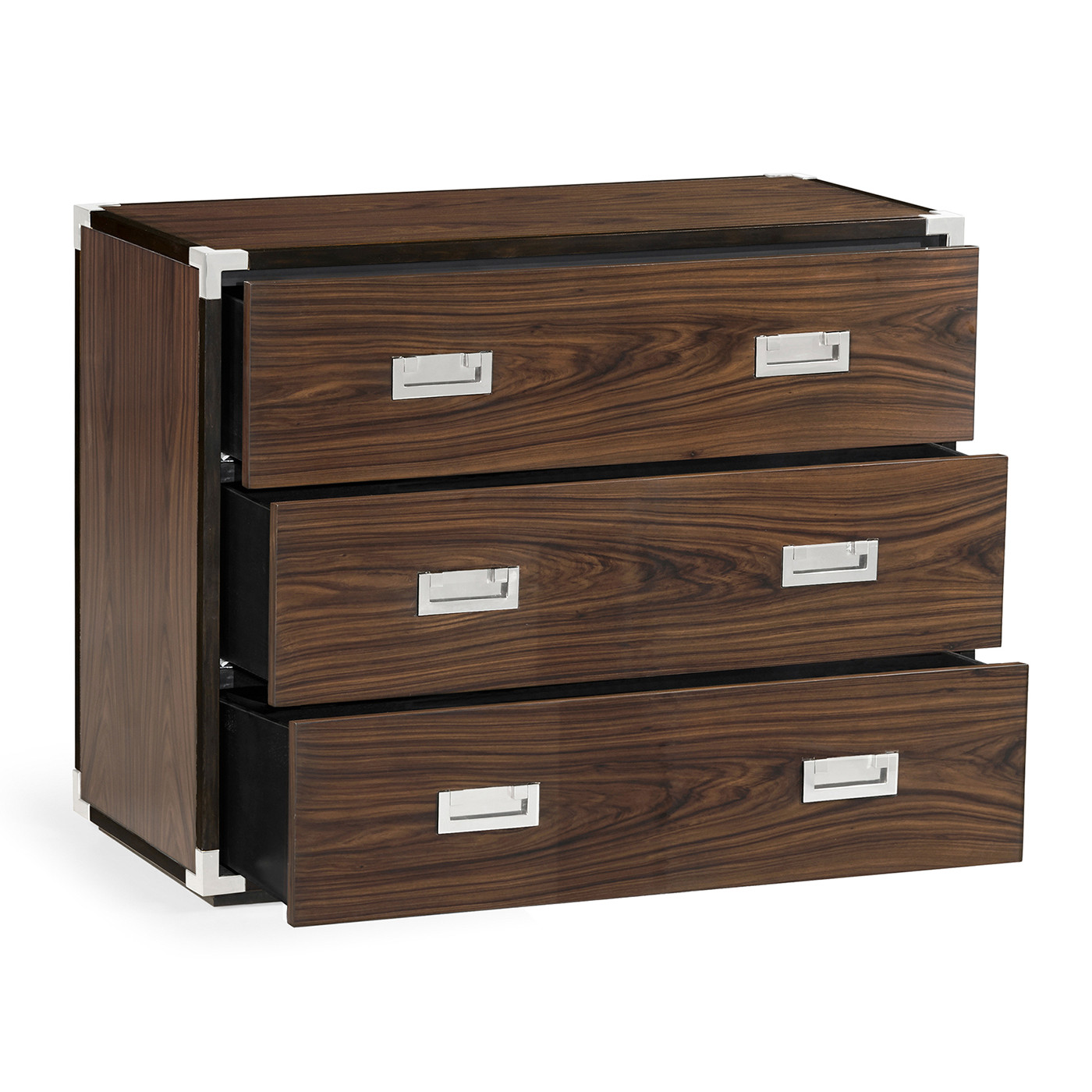 Campaign Style Dark Santos Rosewood Chest of Three Drawers
