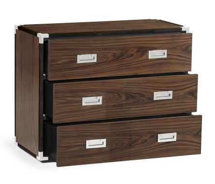 Campaign Style Dark Santos Rosewood Chest of Three Drawers