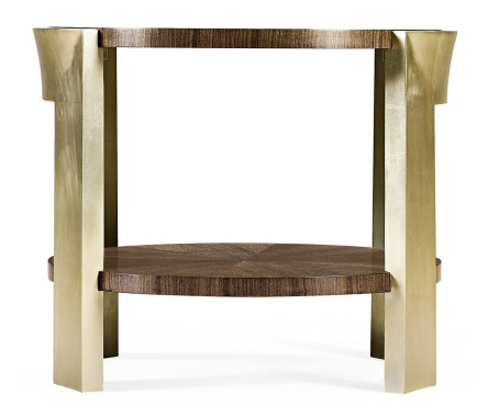 Gatsby Contemporary Round Dark Grey Walnut & Champagne Silver-leaf End Table