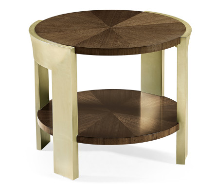 Gatsby Contemporary Round Dark Grey Walnut & Champagne Silver-leaf End Table
