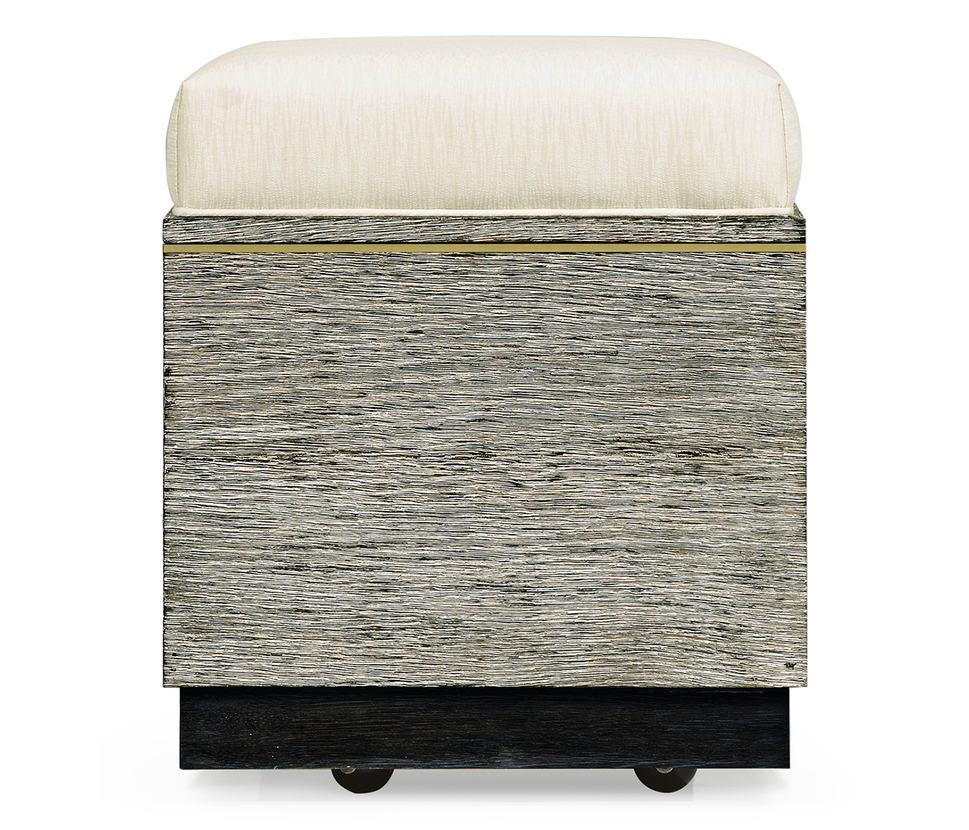 Geometric Dark French Oak Stool with Inside Storage on Wheels