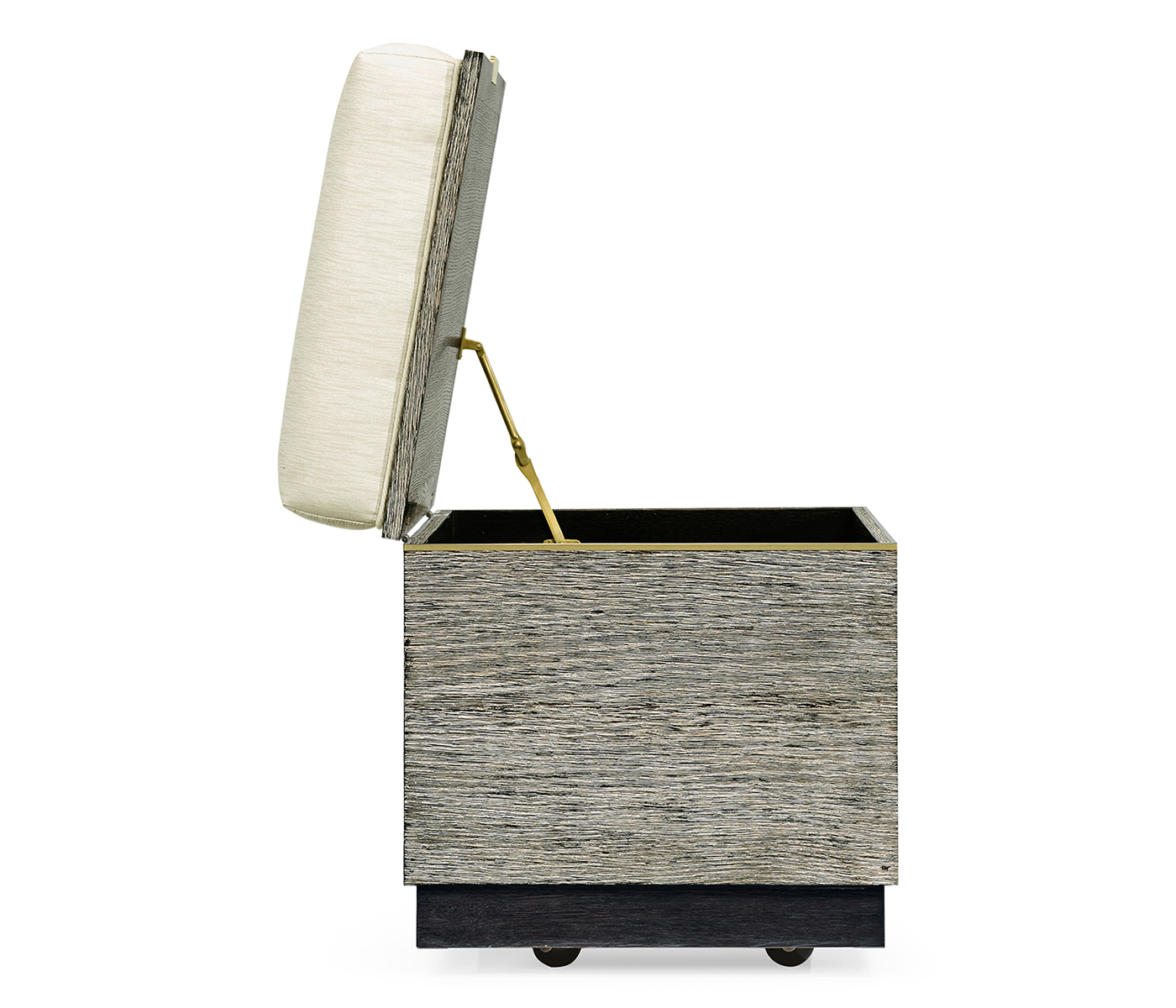 Geometric Dark French Oak Stool with Inside Storage on Wheels