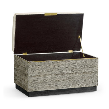 Geometric Dark French Oak Stool with Inside Storage on Wheels