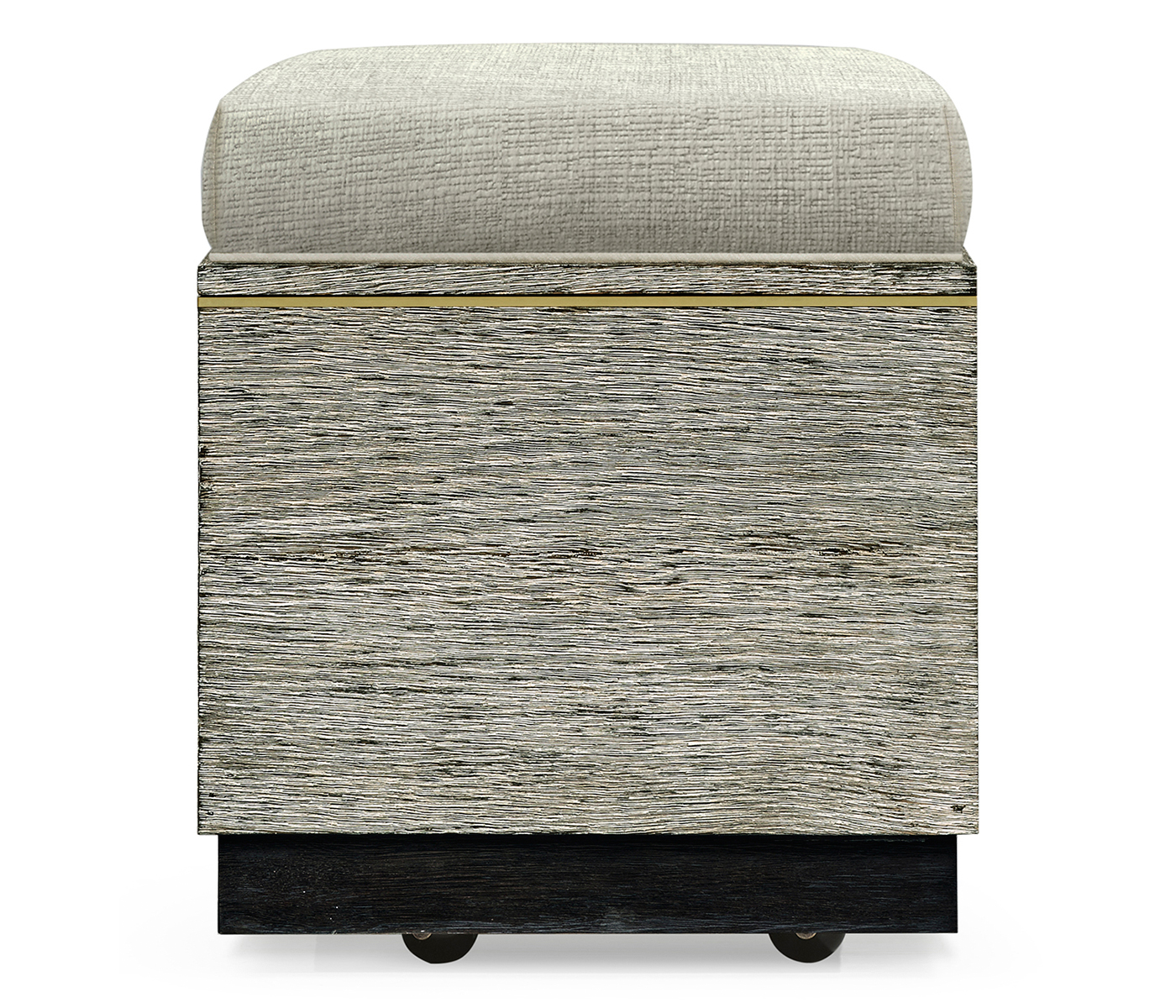 Geometric Dark French Oak Stool with Inside Storage on Wheels