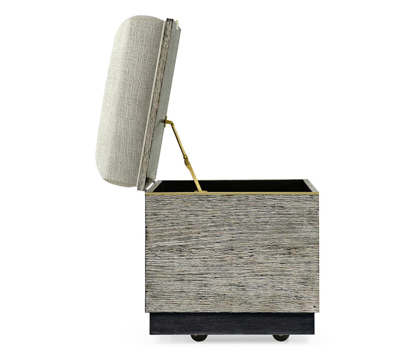Geometric Dark French Oak Stool with Inside Storage on Wheels