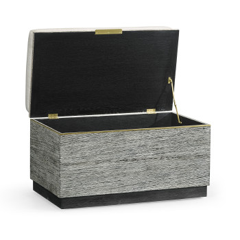 Geometric Dark French Oak Stool with Inside Storage on Wheels