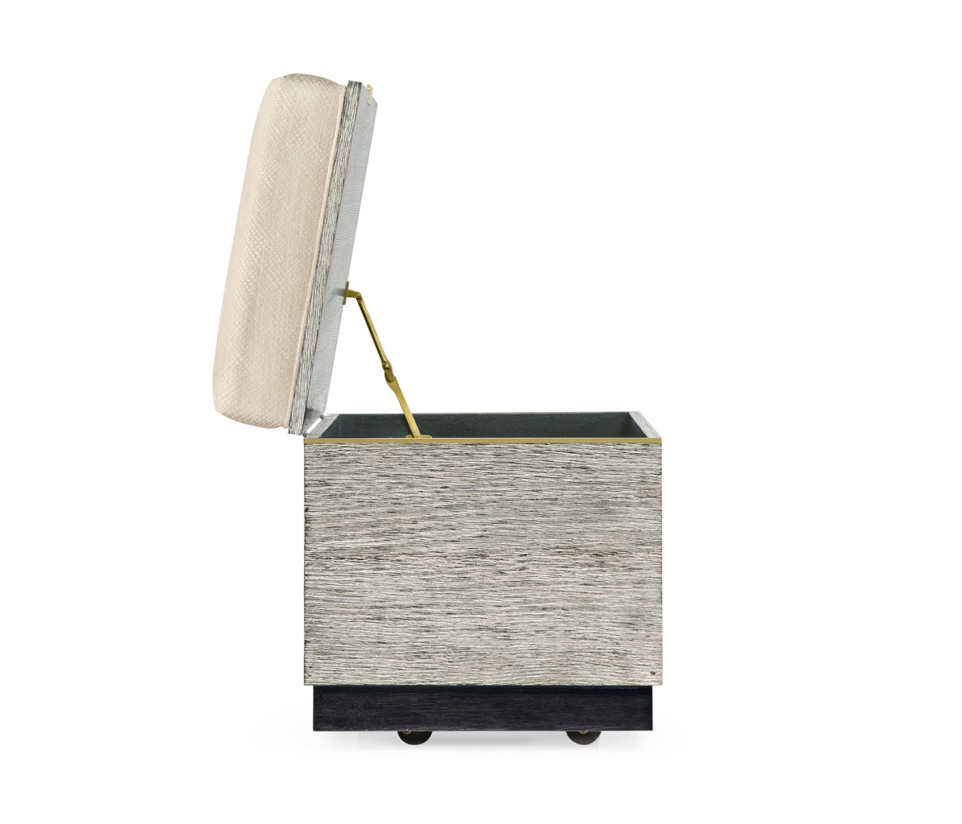 Geometric Light French Oak Stool with Inside Storage on Wheels