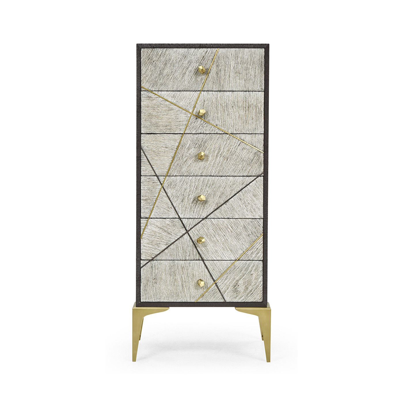 Geometric Tall Light French Oak Chest of Six Drawers