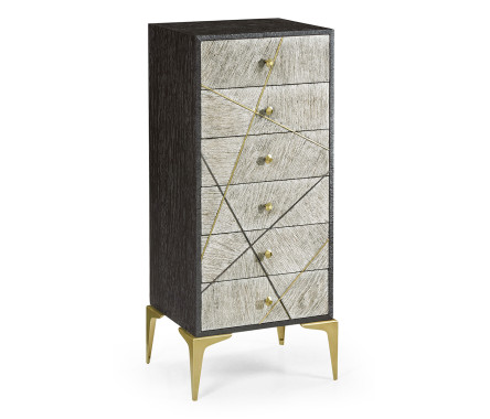 Geometric Tall Light French Oak Chest of Six Drawers