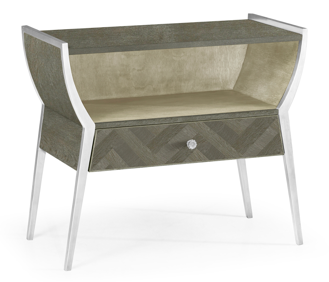 Rectangular Pewter Oak Bedside Table