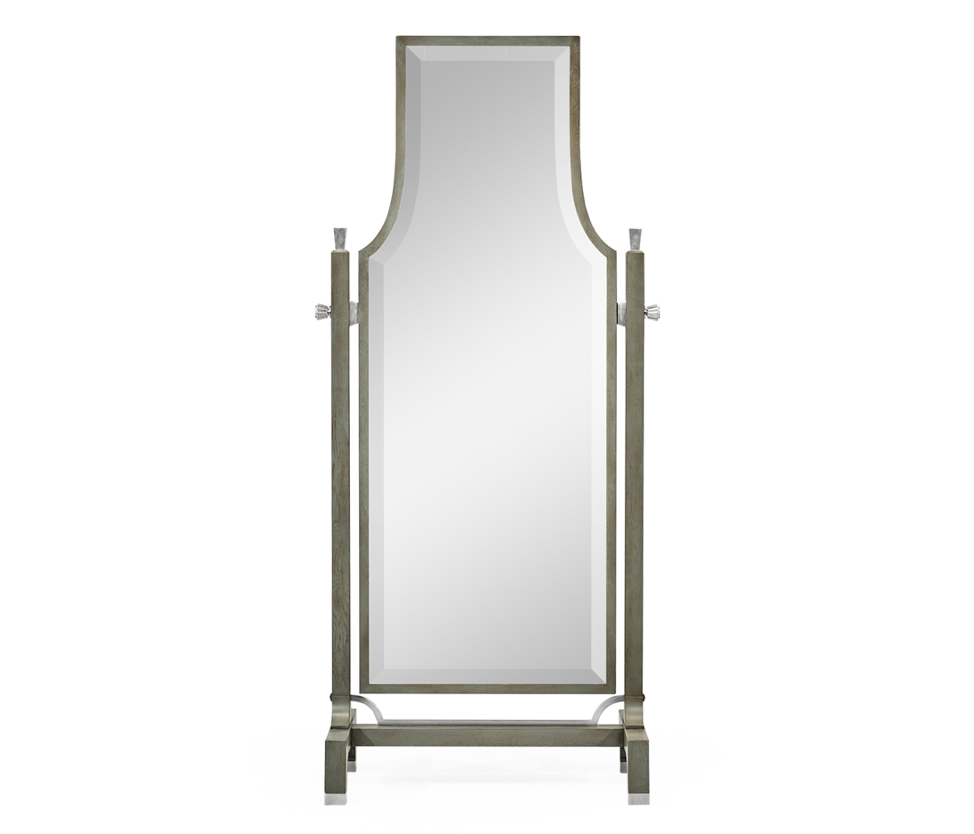 Curved Pewter Oak Floor Standing Mirror that Swivels