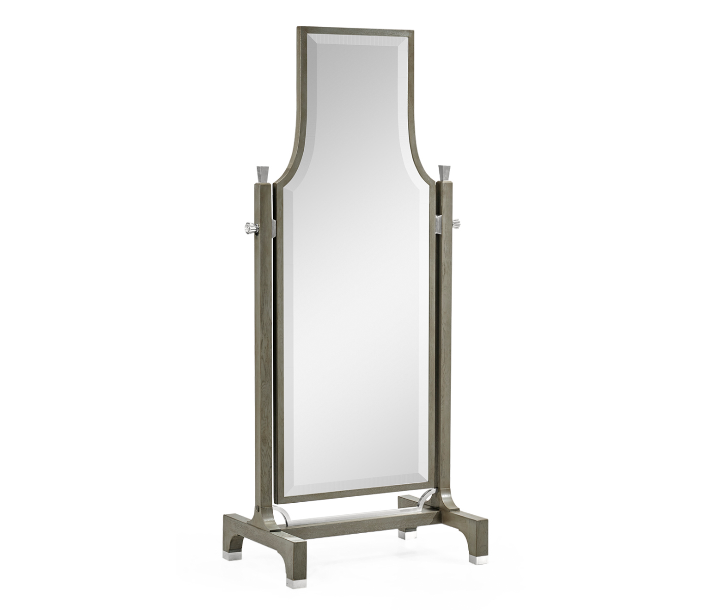 Curved Pewter Oak Floor Standing Mirror that Swivels