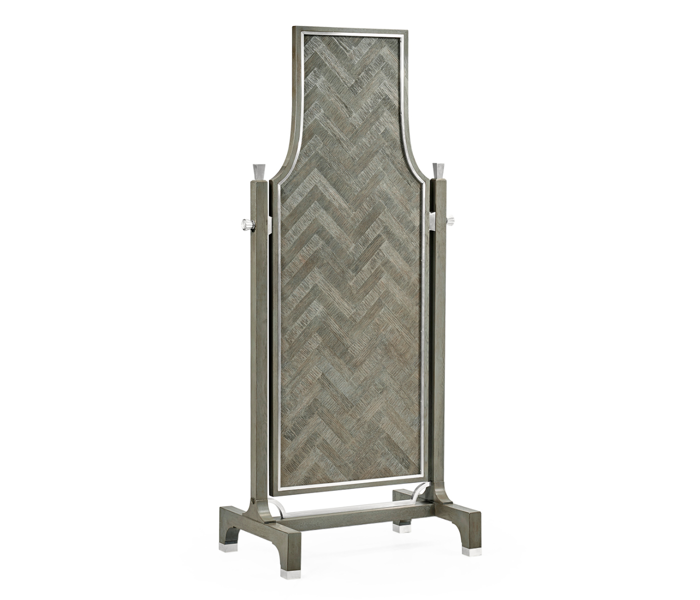 Curved Pewter Oak Floor Standing Mirror that Swivels