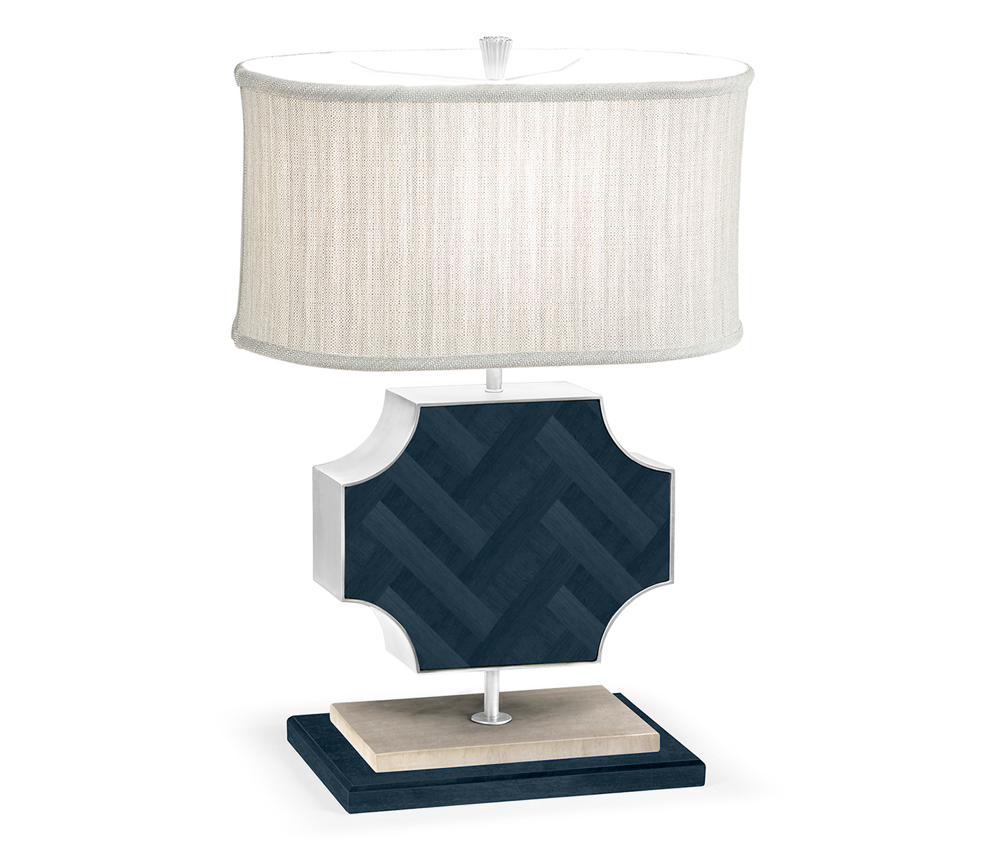 Curved Wide Cross Antique Blue Oak Table Lamp
