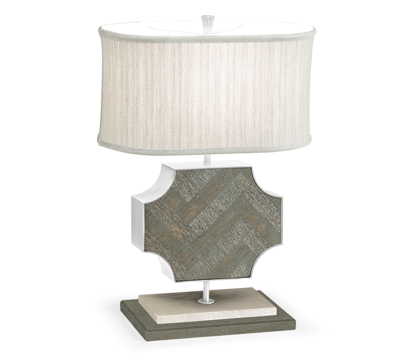 Curved Wide Cross Pewter Oak Table Lamp